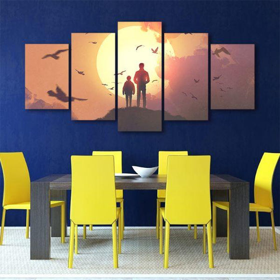 Silhouette Of Father & Son 5-Panel Canvas Wall Art Dining Room