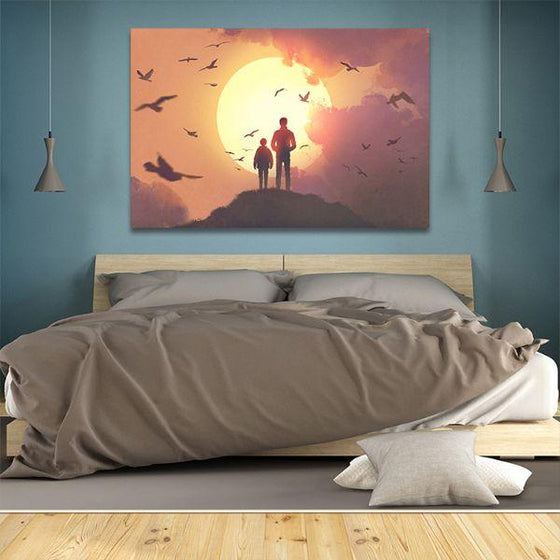 Silhouette Of Father & Son Canvas Wall Art Bedroom