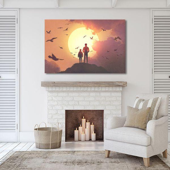Silhouette Of Father & Son Canvas Wall Art Set