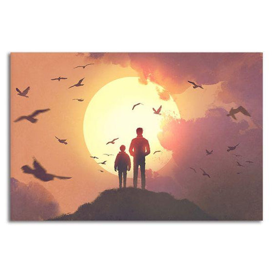 Silhouette Of Father & Son Canvas Wall Art