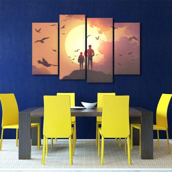 Silhouette Of Father & Son 4 Panels Canvas Wall Art Dining Room