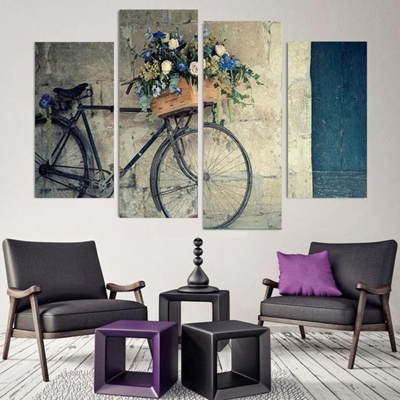 Flowers In A Bike Basket Canvas Wall Art Home Decor