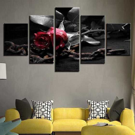 Red Rose With Chain Canvas Art For Living Room