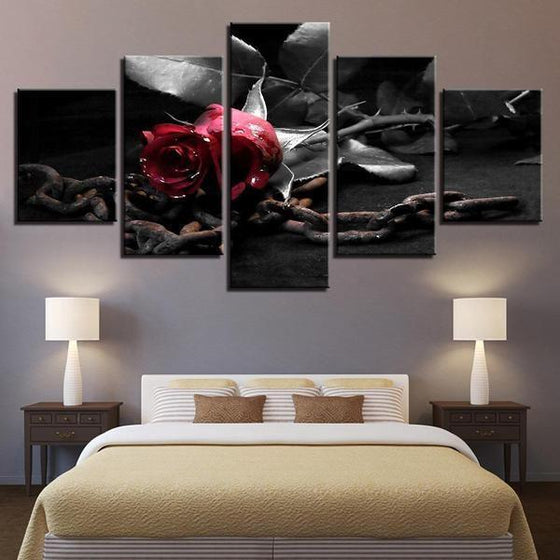 Red Rose With Chain Canvas Art For Bedroom