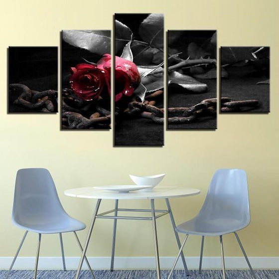 Red Rose With Chain Canvas Art For Dining Room