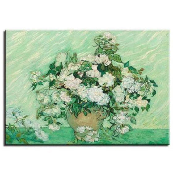 Single Panel White Roses Van Gogh Wall Art Canvas