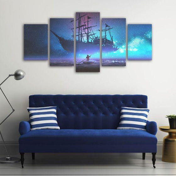 Sky & Pirate Ship 5-Panel Canvas Wall Art Decor
