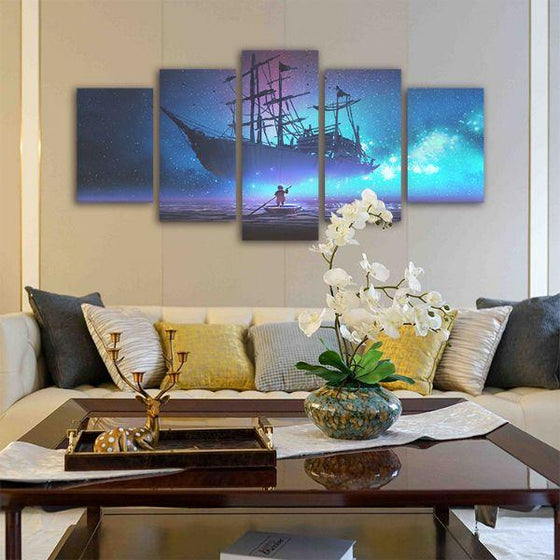 Sky & Pirate Ship 5-Panel Canvas Wall Art Living Room