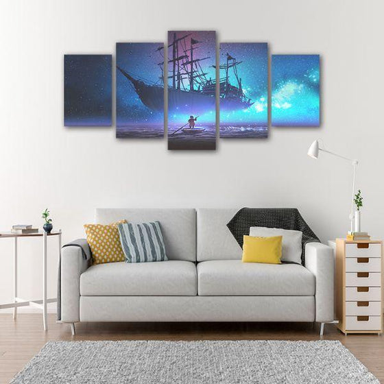 Sky & Pirate Ship 5-Panel Canvas Wall Art Prints
