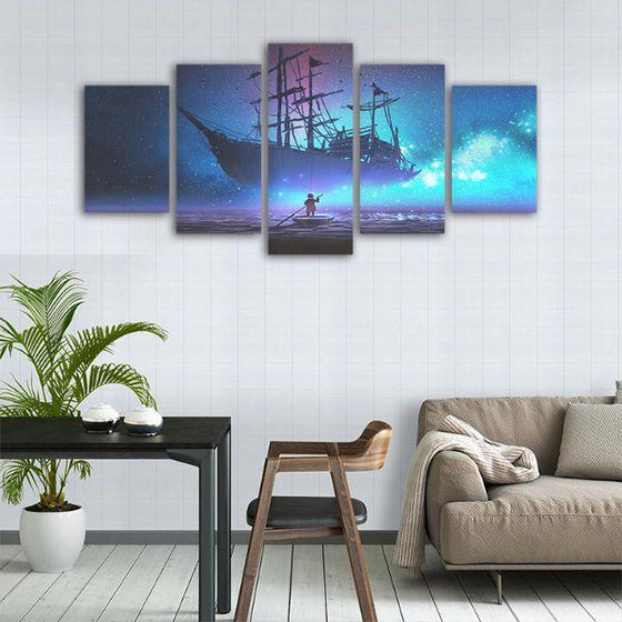 Sky & Pirate Ship 5-Panel Canvas Wall Art Set