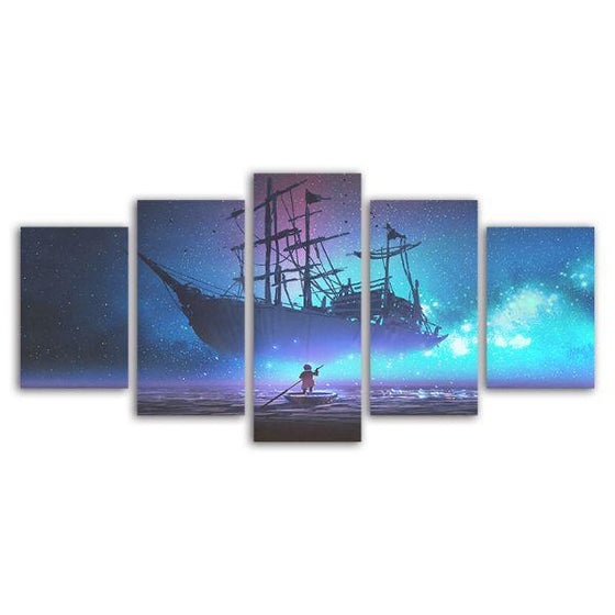 Sky & Pirate Ship 5-Panel Canvas Wall Art