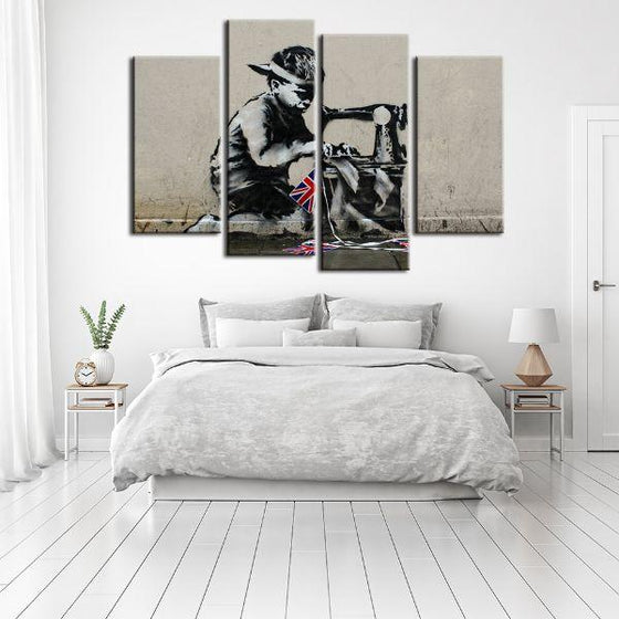 Slave Labour By Banksy 4 Panels Canvas Wall Art Bedroom