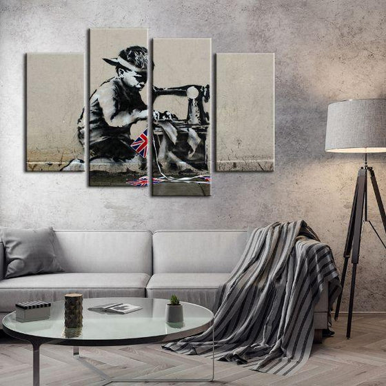 Slave Labour By Banksy 4 Panels Canvas Wall Art Living Room