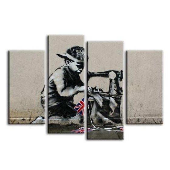 Slave Labour By Banksy 4 Panels Canvas Wall Art