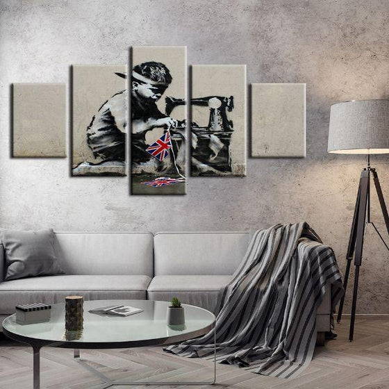 Slave Labour By Banksy 5 Panels Canvas Wall Art Living Room