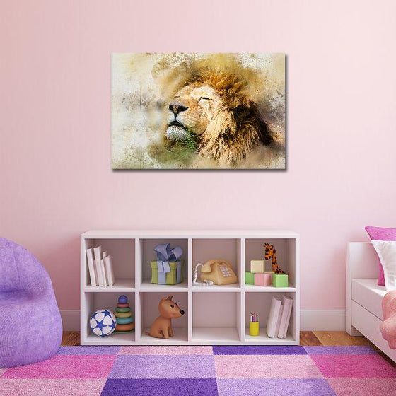 Sleeping Lion Head Canvas Wall Art Print