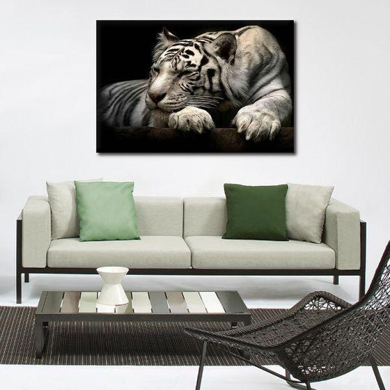 Sleeping White Tiger Canvas Wall Art Ideas