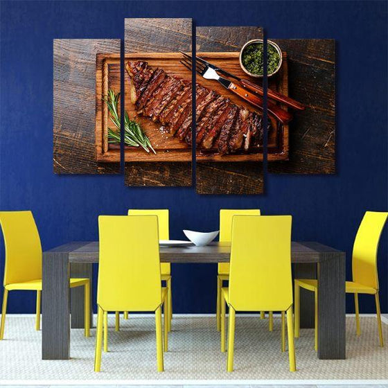 Sliced Grilled Meat Steak 4 Panels Canvas Wall Art Dining Room