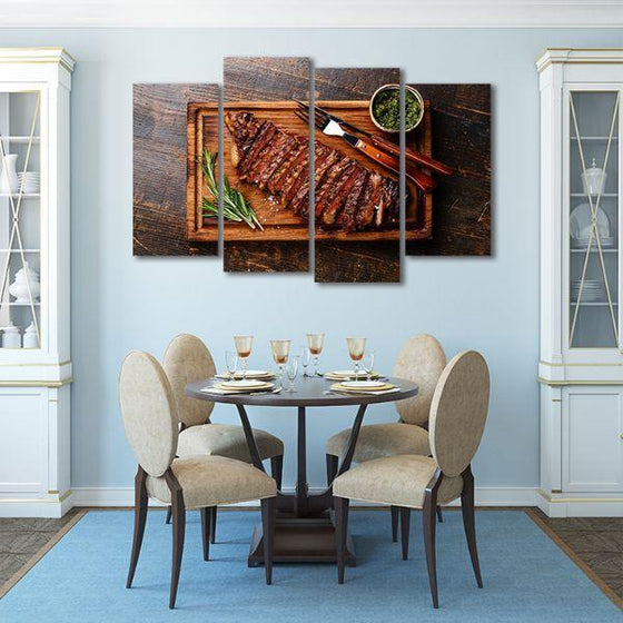 Sliced Grilled Meat Steak 4 Panels Canvas Wall Art Kitchen