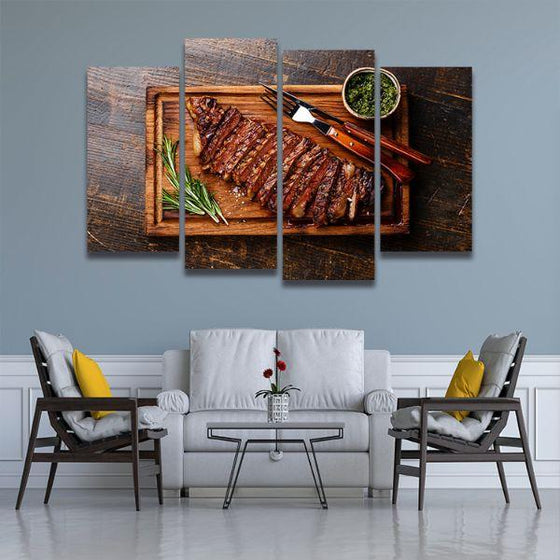 Sliced Grilled Meat Steak 4 Panels Canvas Wall Art Living Room