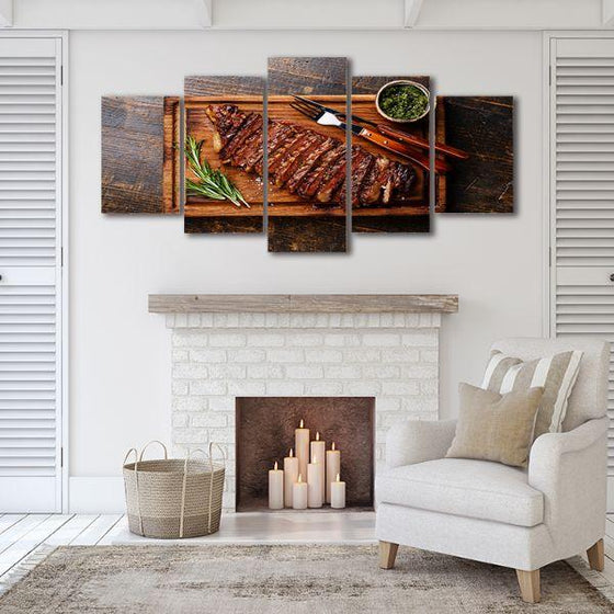 Sliced Grilled Steak 5 Panels Canvas Wall Art Decor