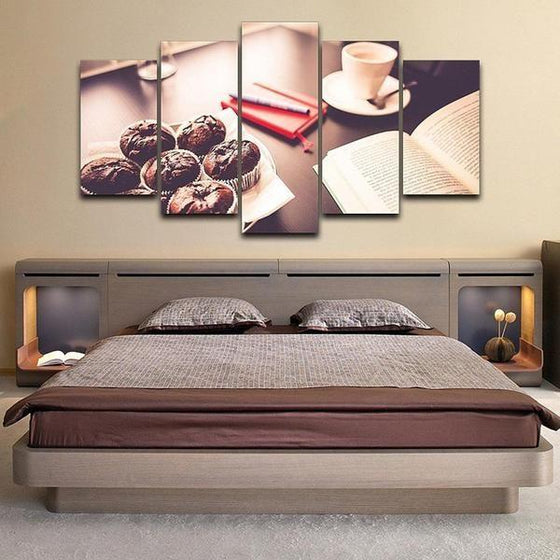 A Cup Of Coffee With Cupcakes Canvas Wall Art Bedroom