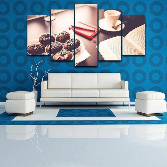 A Cup Of Coffee With Cupcakes Canvas Wall Art Decor