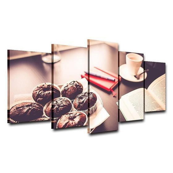 A Cup Of Coffee With Cupcakes Canvas Wall Art Print