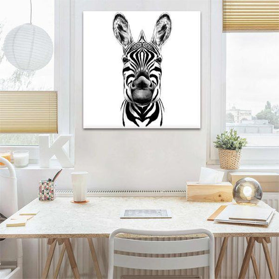 Smiling Face Of Zebra Canvas Wall Art Office