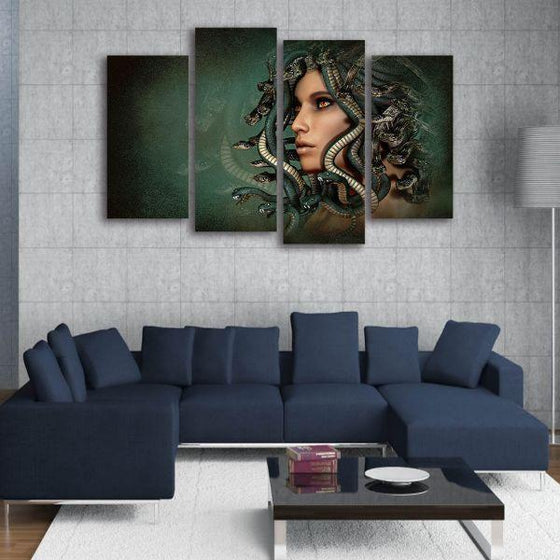 Serpent Head Lady 4 Panels Canvas Wall Art Living Room