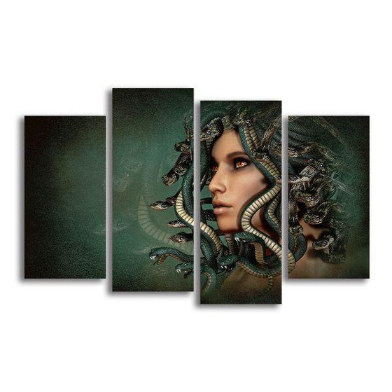 Serpent Head Lady 4 Panels Canvas Wall Art