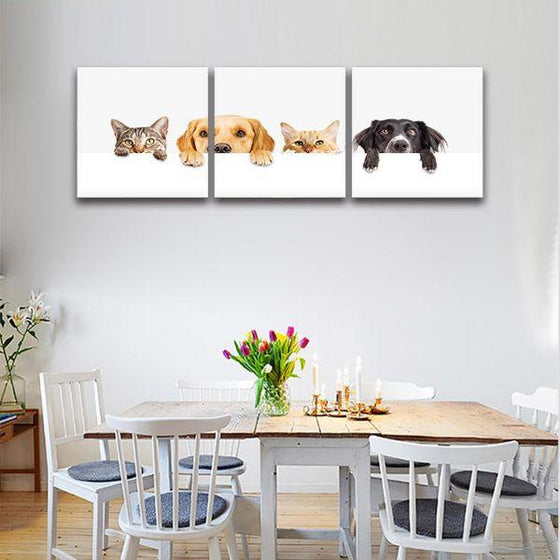 Sneaking Cute Pets Canvas Wall Art Dining Room