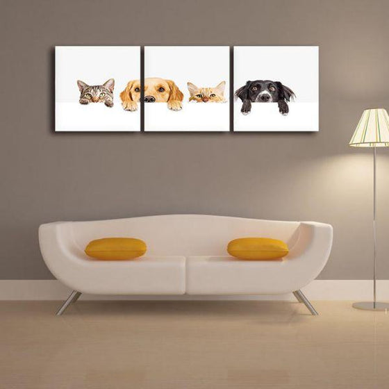 Sneaking Cute Pets Canvas Wall Art Living Room