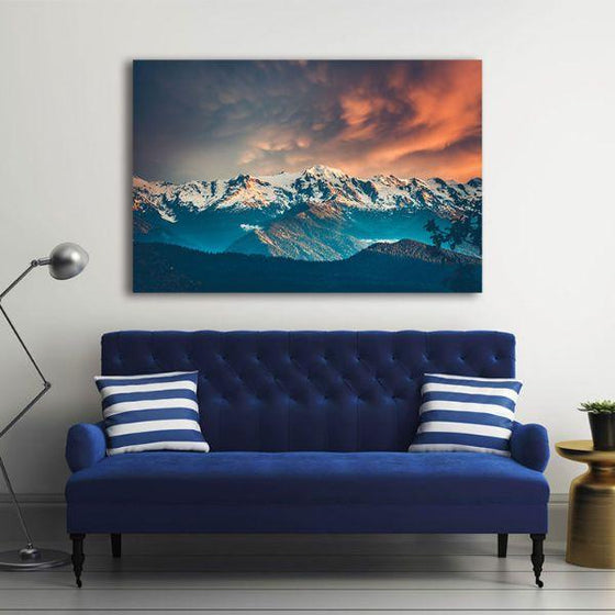 Snow White Mountain Ranges Canvas Wall Art Living Room