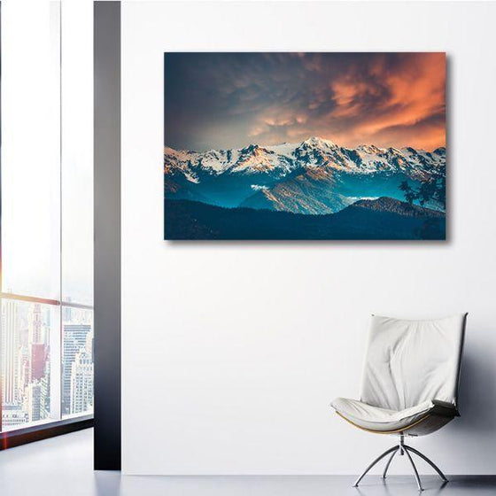 Snow White Mountain Ranges Canvas Wall Art Print