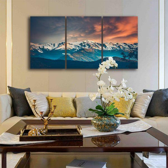 Snow White Mountains 3 Panels Canvas Wall Art Living Room