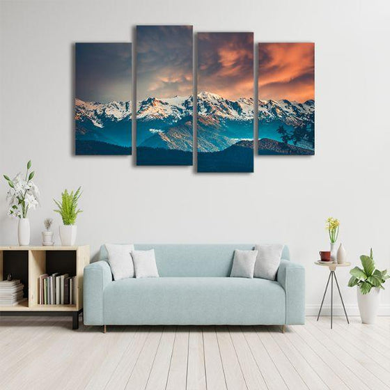 Snow White Mountains 4 Panels Canvas Wall Art Decor