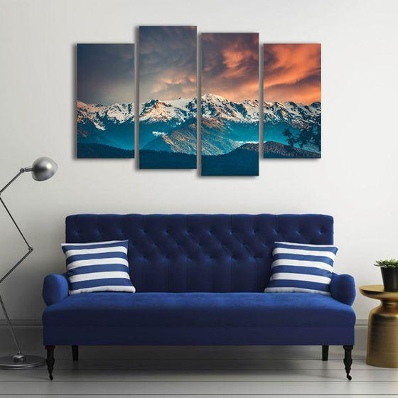 Snow White Mountains 4 Panels Canvas Wall Art Office