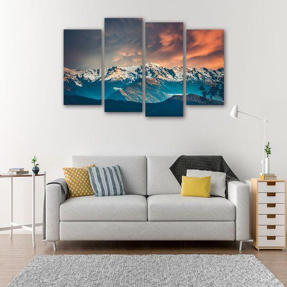Snow White Mountains 4 Panels Canvas Wall Art Prints