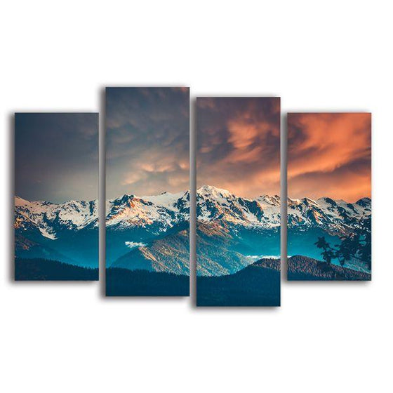 Snow White Mountains 4 Panels Canvas Wall Art