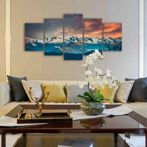 Snow White Mountains 5 Panels Canvas Wall Art Living Room