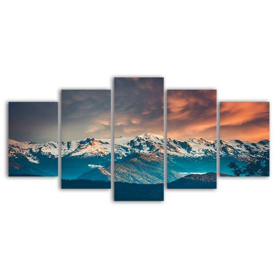 Snow White Mountains 5 Panels Canvas Wall Art