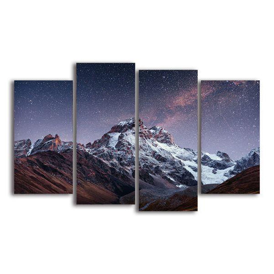 Snowy Mountain Peak 4 Panels Canvas Wall Art