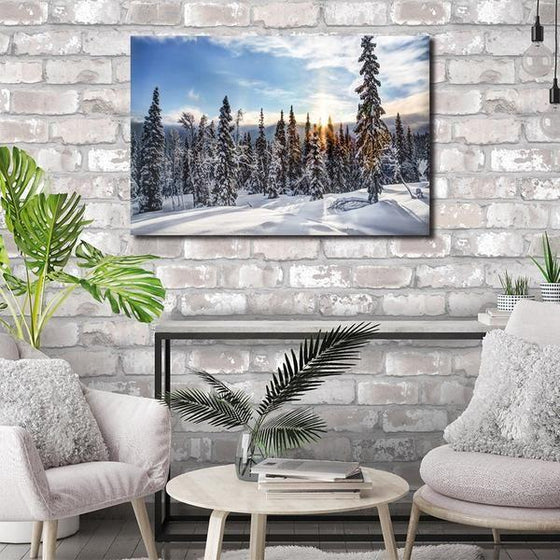 Snowy Pine Trees Wall Art Living Room