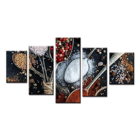 Spices In Spoons Canvas Wall Art