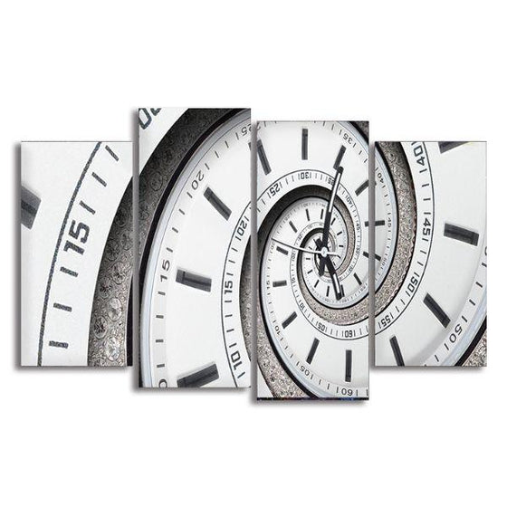 Spiral Clock Contemporary 4 Panels Canvas Wall Art