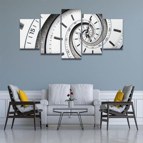 Spiral Clock Contemporary 5 Panels Canvas Wall Art Living Room