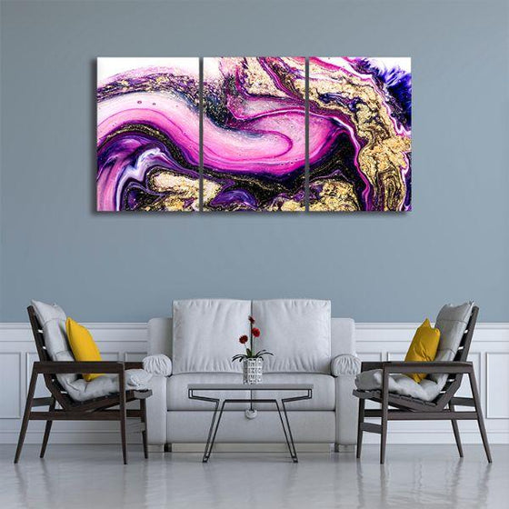 Splash Of Purple Colors 3 Panels Canvas Wall Art Living Room