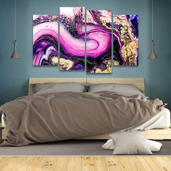 Splash Of Purple Colors 4 Panels Canvas Wall Art Bed Room