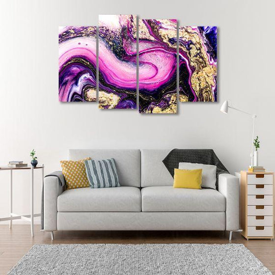 Splash Of Purple Colors 4 Panels Canvas Wall Art Living Room